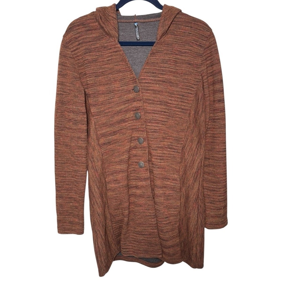 Kuhl Isla Long Fleece Jacket Women's Size Medium Brown Hooded Wool Blend